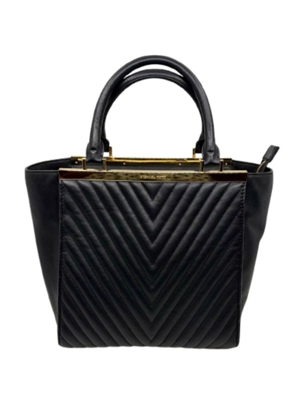 MICHAEL KORS~Lana Quilted Calf Leather Tote Handbag - Black & Gold